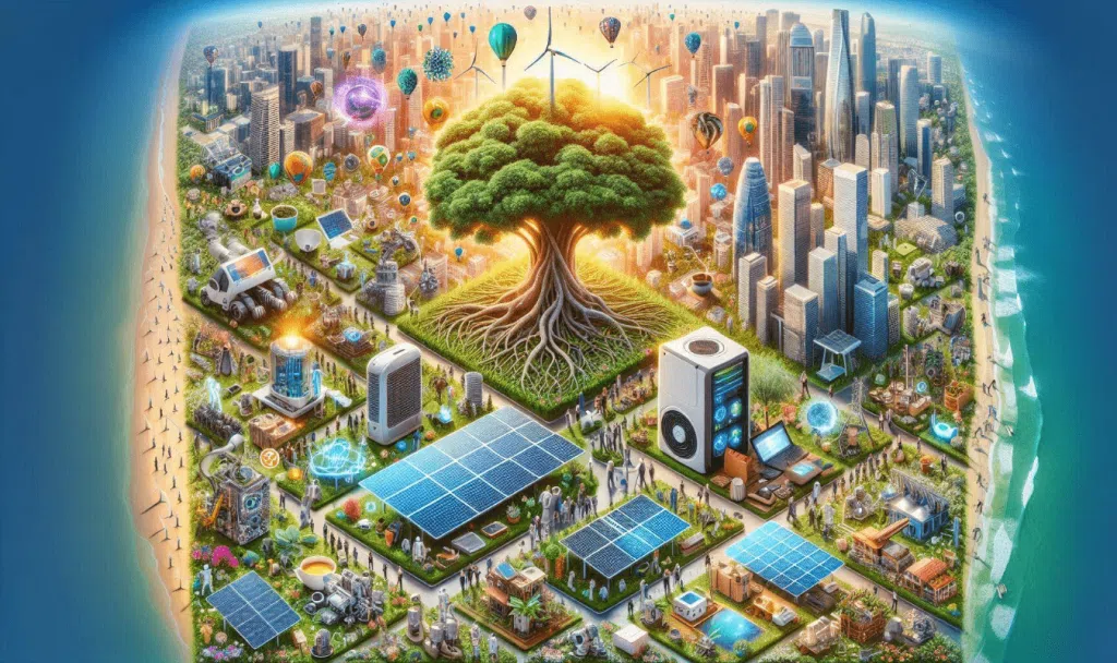 Image showing a large banyan tree at the center of technology and and environment