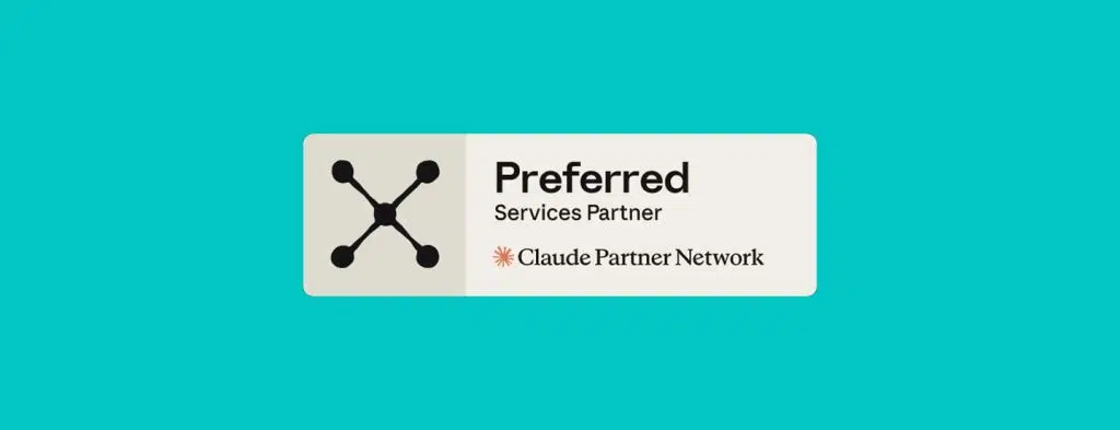 Claude Partner Network Preferred Services Partner badge featuring a connected-node network icon on the left, with 'Preferred Services Partner' text and the Claude Partner Network logo and branding on the right.