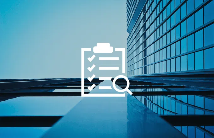 icon over image of modern office building