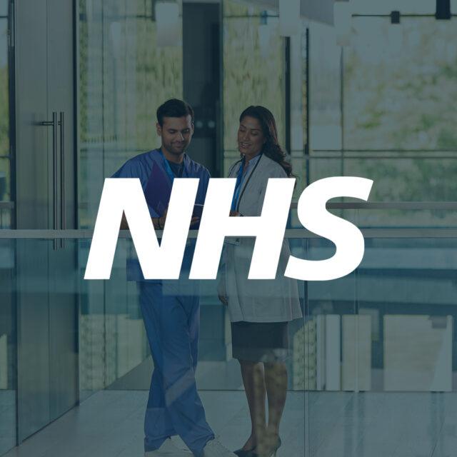 NHSlogo over an image of 2 medical professionals in a hospital