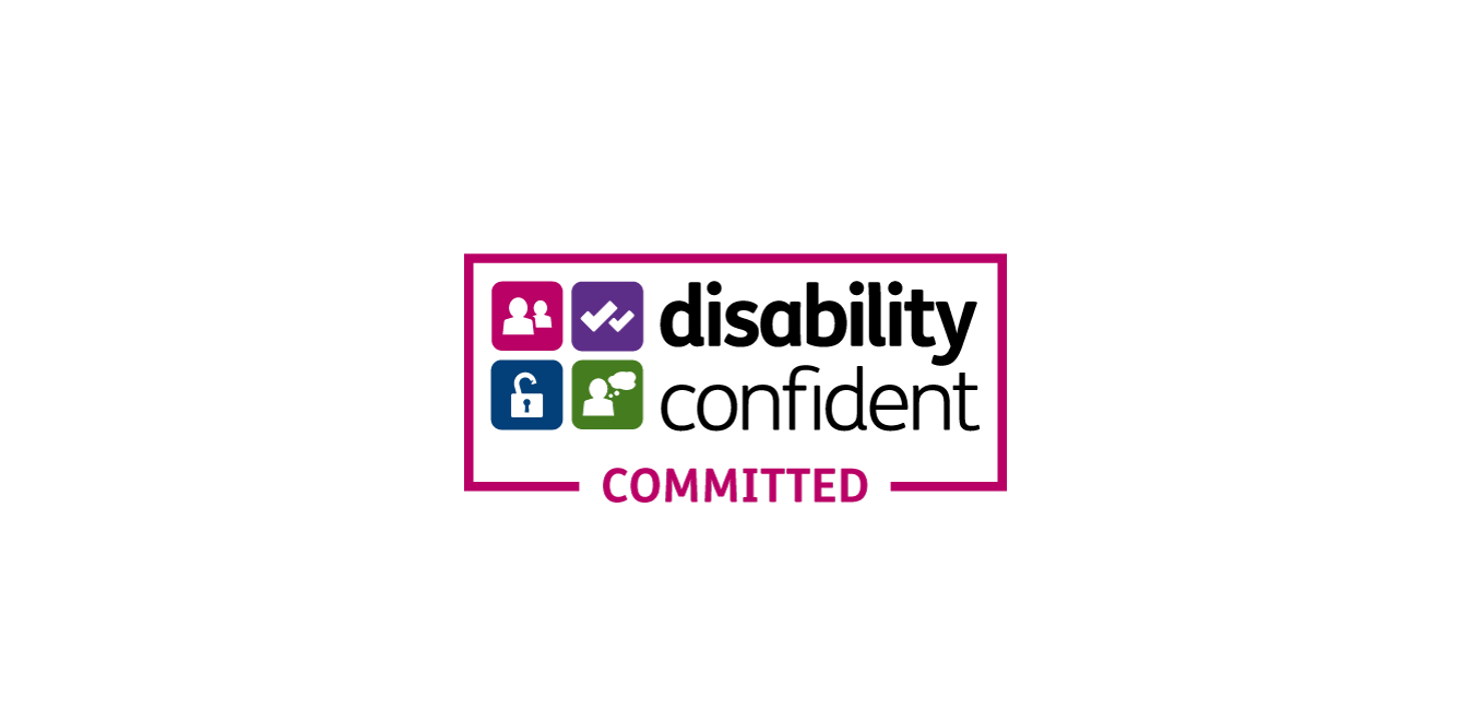 Disability Confident Committed in the UK badge with white background
