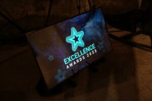 Excellence Awards logo, a start, on a computer screen