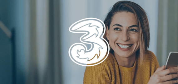 3 logo over an image of a person with a mobile phone