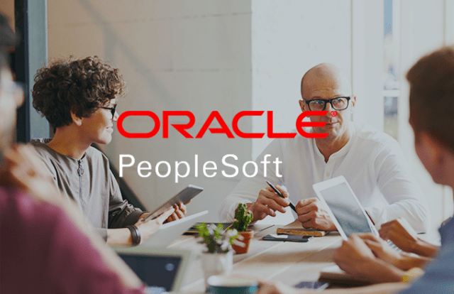 An Insight into the Future of PeopleSoft: Your Community Image of people sat at a table with tablets. Oracle logo over the top