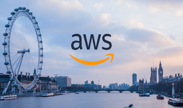 London skyline with AWS logo