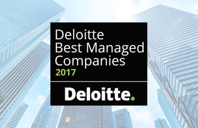 Deloitte Best Managed Companies 2017 graphic laid over an image of skyscrapers
