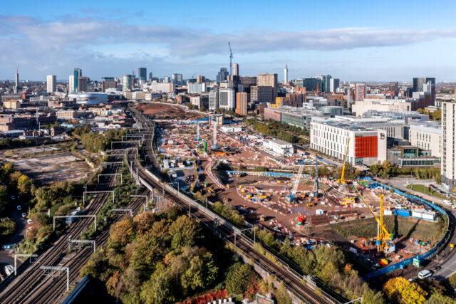Aerial view of the construction site for HS2 Railway project
