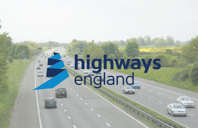 Highways England logo laid over an image of motorway
