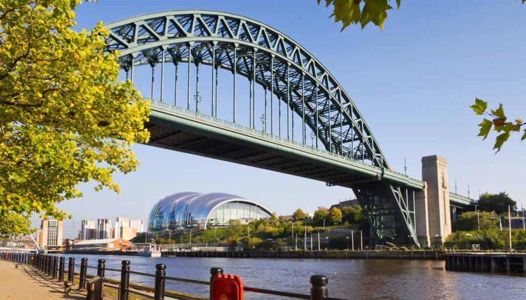 Tyne bridge framed with leaves