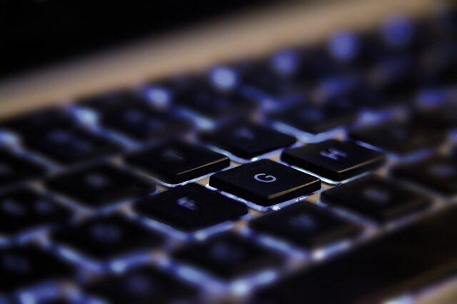 Close up of the F,G,H keys on a keyboard