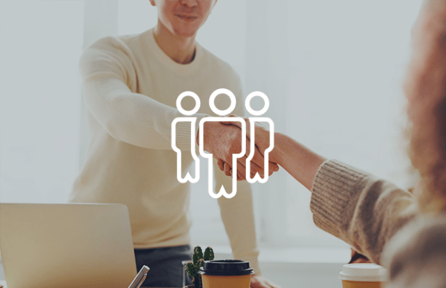 people icon over an image of 2 people shaking hands