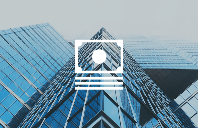 icon over image of modern office building