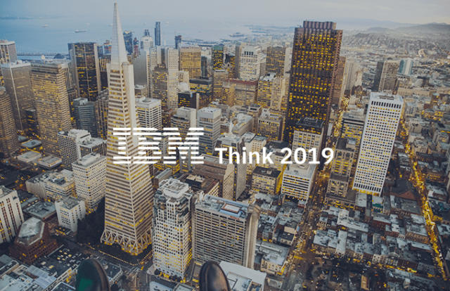 IBM 'Think 2019' text ontop of city landscape
