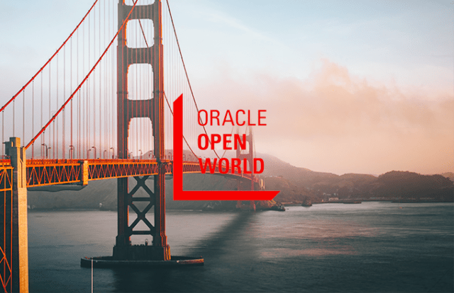 Oracle logo laid over an image of the golden gate bridge