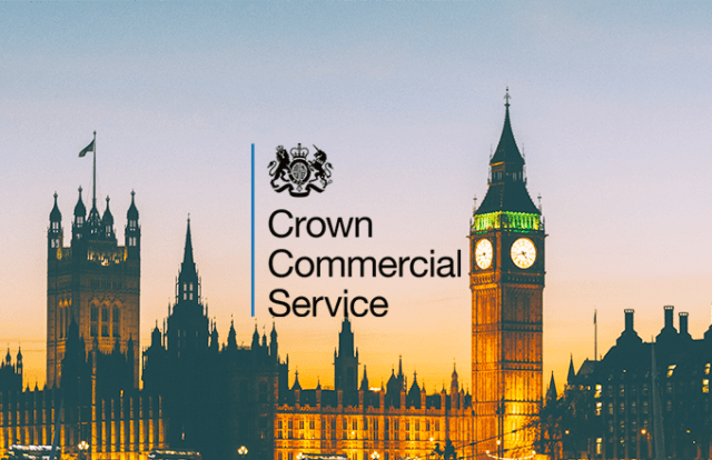 Crown Commercial Service logo laid over an image of the houses of parliament
