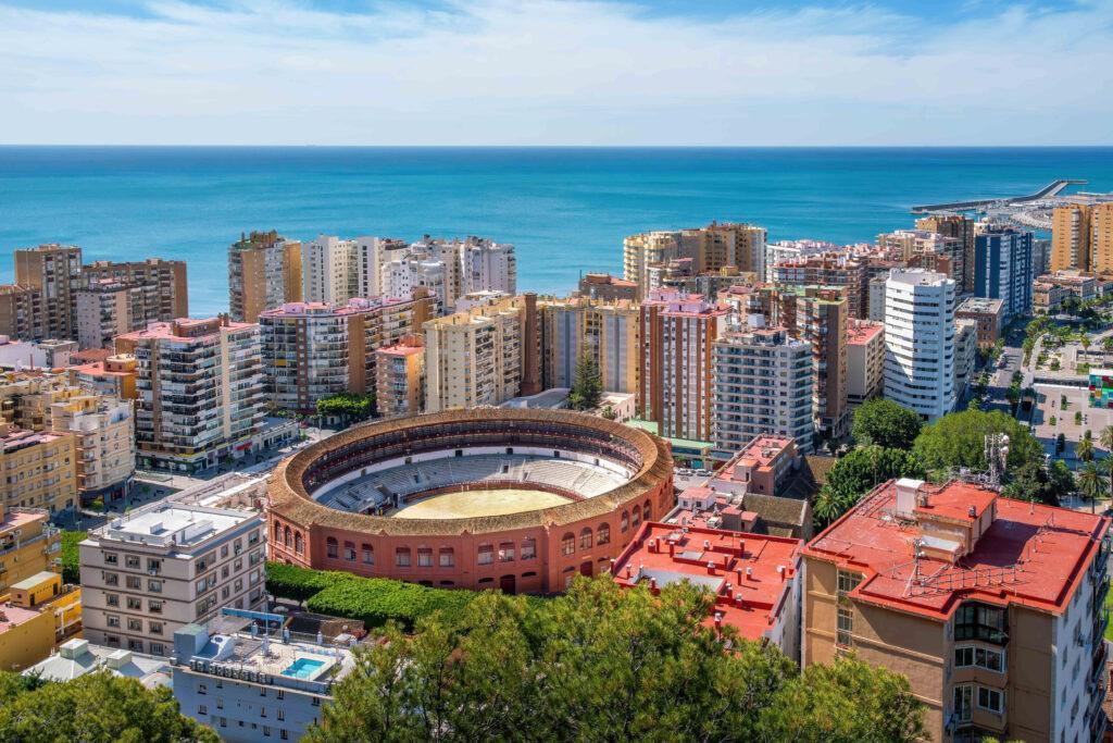 Aerial view of Plaza de Toros La Malagueta (Bullring) - Malaga, Andalusia, Spain