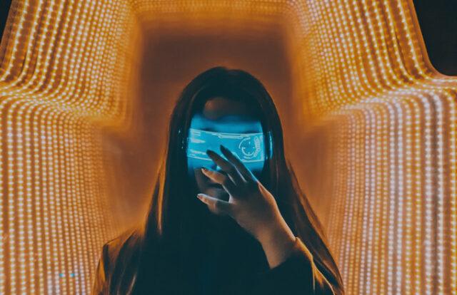 person with digital image in face