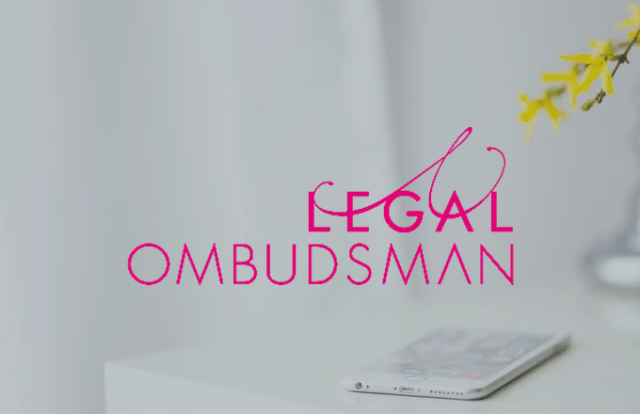 Legal Ombudsman logo laid over an image of a phone and a yellow flower