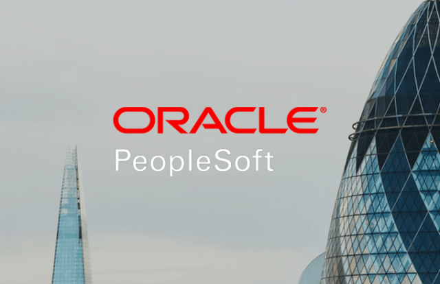 ORACLE People Soft logo laid over London Skyline
