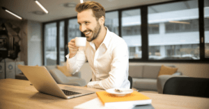 Man smiling at desk