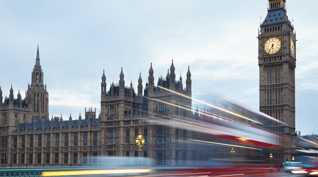 Houses of parliament with London bus