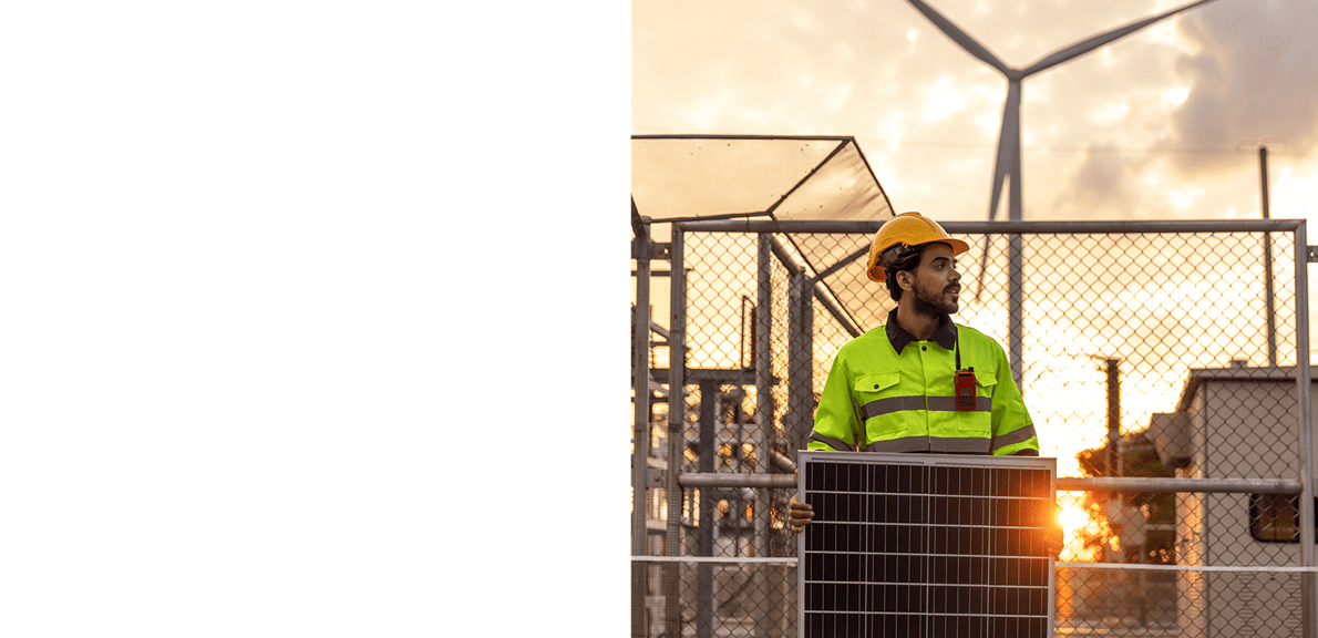 Manufacturing worker in high vis and hard hat