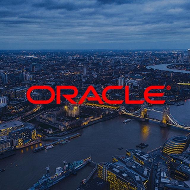Tower bridge London skyline with oracle logo over image