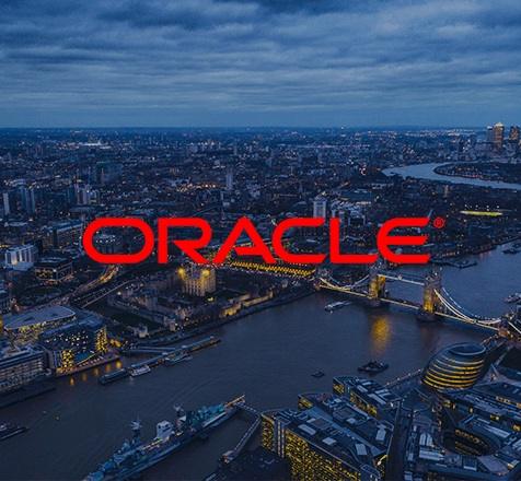 Tower bridge London skyline with oracle logo over image