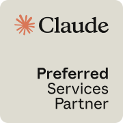 Claude Preferred Services Partner badge featuring the Claude AI logo in orange alongside the 'Preferred Services Partner' designation, recognising an accredited partner for Claude AI services and solutions.