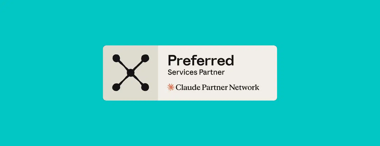 Claude Partner Network Preferred Services Partner badge featuring a connected-node network icon on the left, with 'Preferred Services Partner' text and the Claude Partner Network logo and branding on the right.